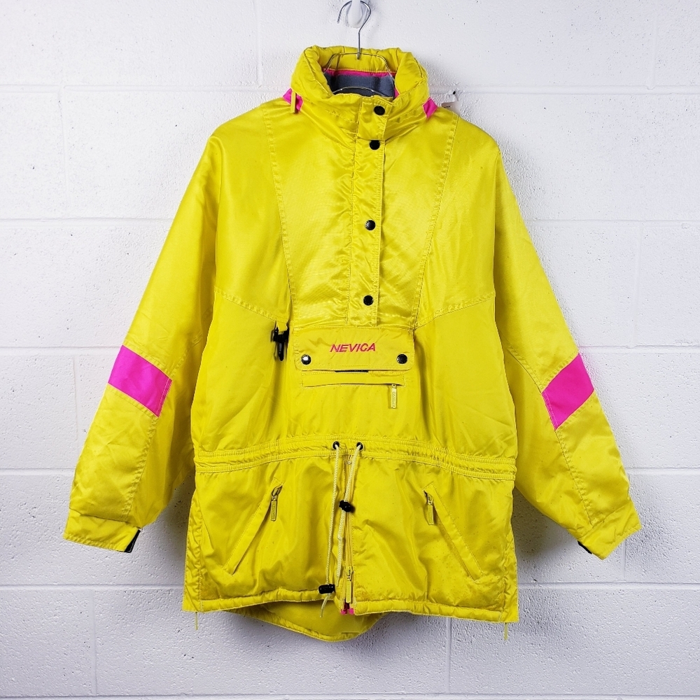 Nevica Survival 80"s Hooded Ski Snow Jacket Neon Yellow Bright Pink Women's 14‎